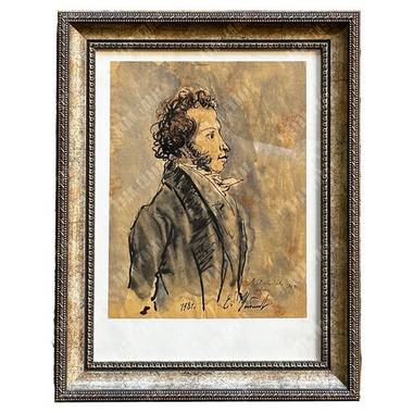 [Наследие В. А. Дувидова] Устинов Е. А. Портрет А. С. Пушкина. Смешанная техника. 1981 г.