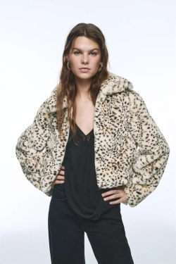 PULL&BEAR Шуба из искусственного меха с анималистическим принтом, разноцветный