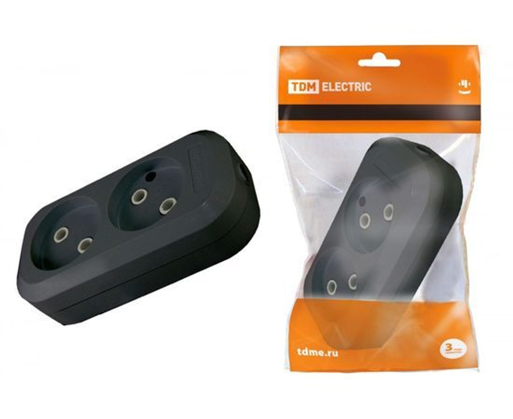 Колодка розеточная 2 гнезда 2П б/з 10А 250В черная TDM SQ1806-0112