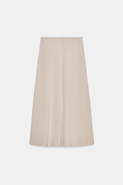 ZARA ЮБКА МИДИ ИЗ МЯГКОЙ ТКАНИ, ПЕСОЧНЫЙ МЕЛАНЖ