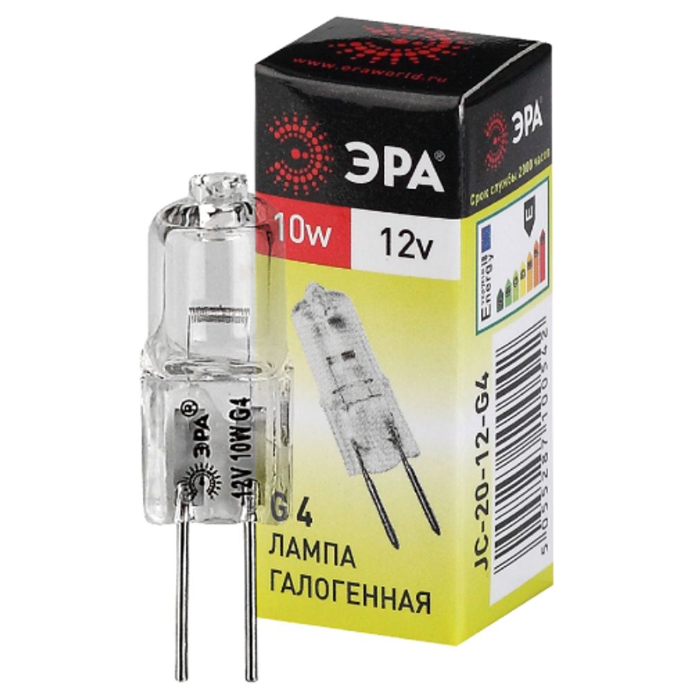 Лампа галогенная ЭРА JC-10W-12V-G4 10Вт капсула теплый белый свет G4 | Лампы галогенные Капсульные (G4, G9)