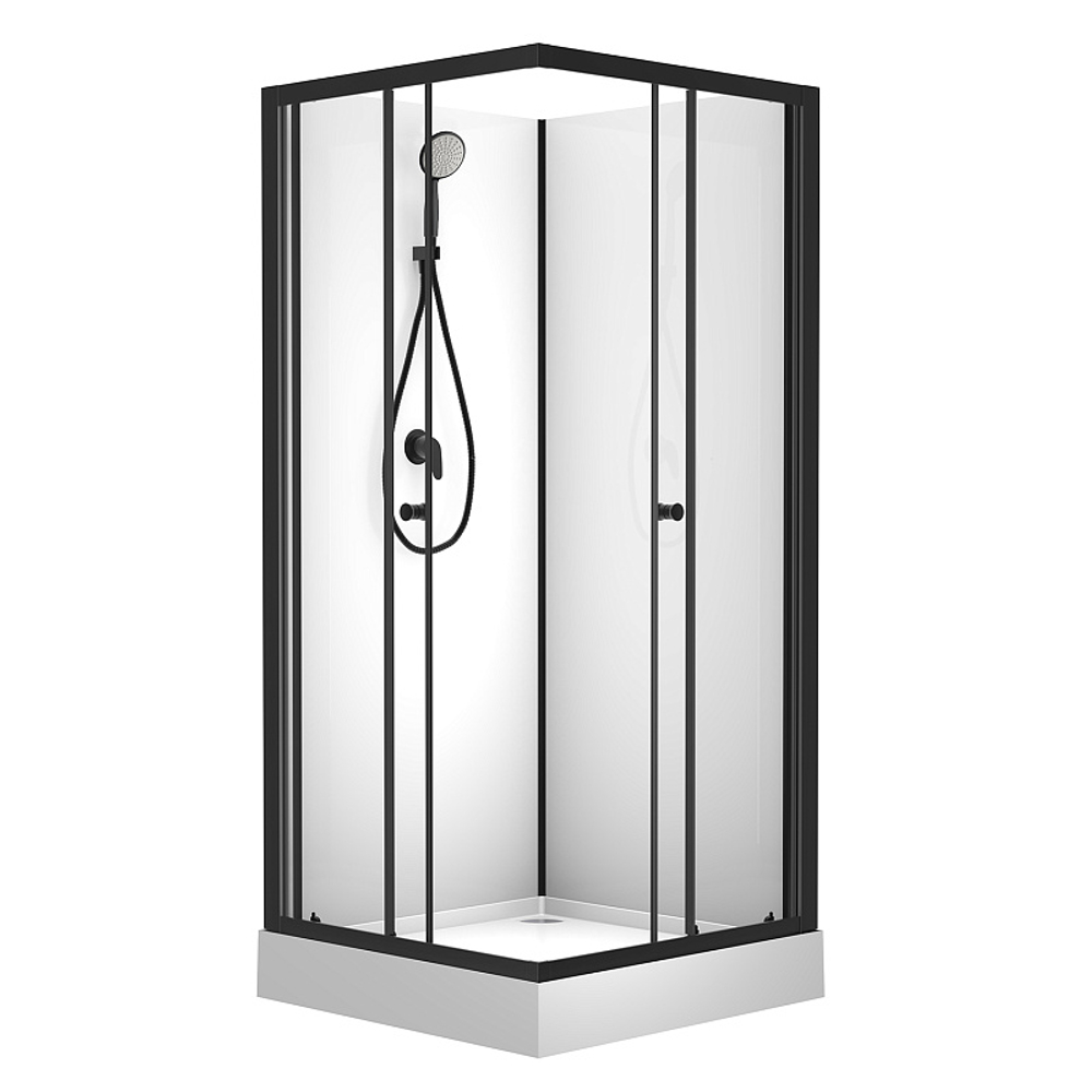 Душевая кабина Loranto NEO 100x100x(190+15) c низким поддоном 15см, прозрачное закаленное стекло 5 мм,задние стеклянные стенки белые, профиль черный-матовый (CS-21801-100)