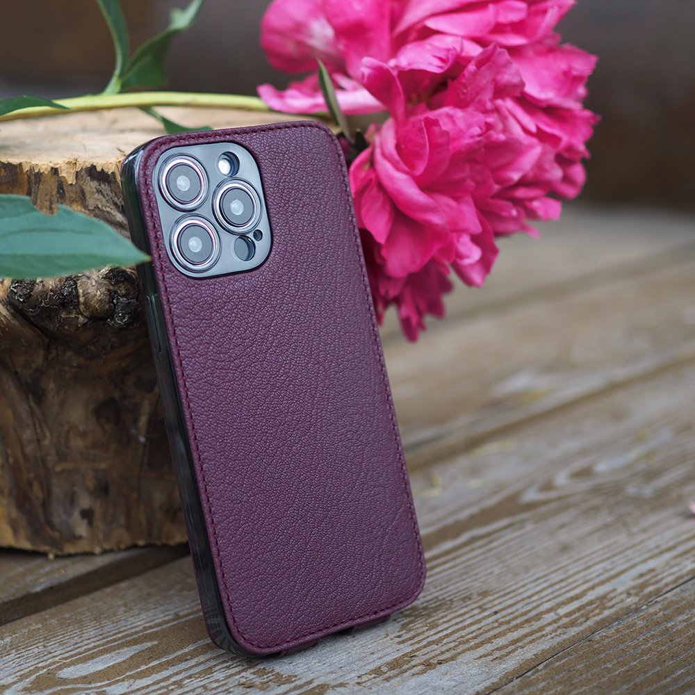 Чехол для iPhone 14 Pro из кожи козы, фиолетового цвета