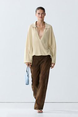 Massimo Dutti Свободные полосатые брюки с пуговицами по низу, темно-хаки