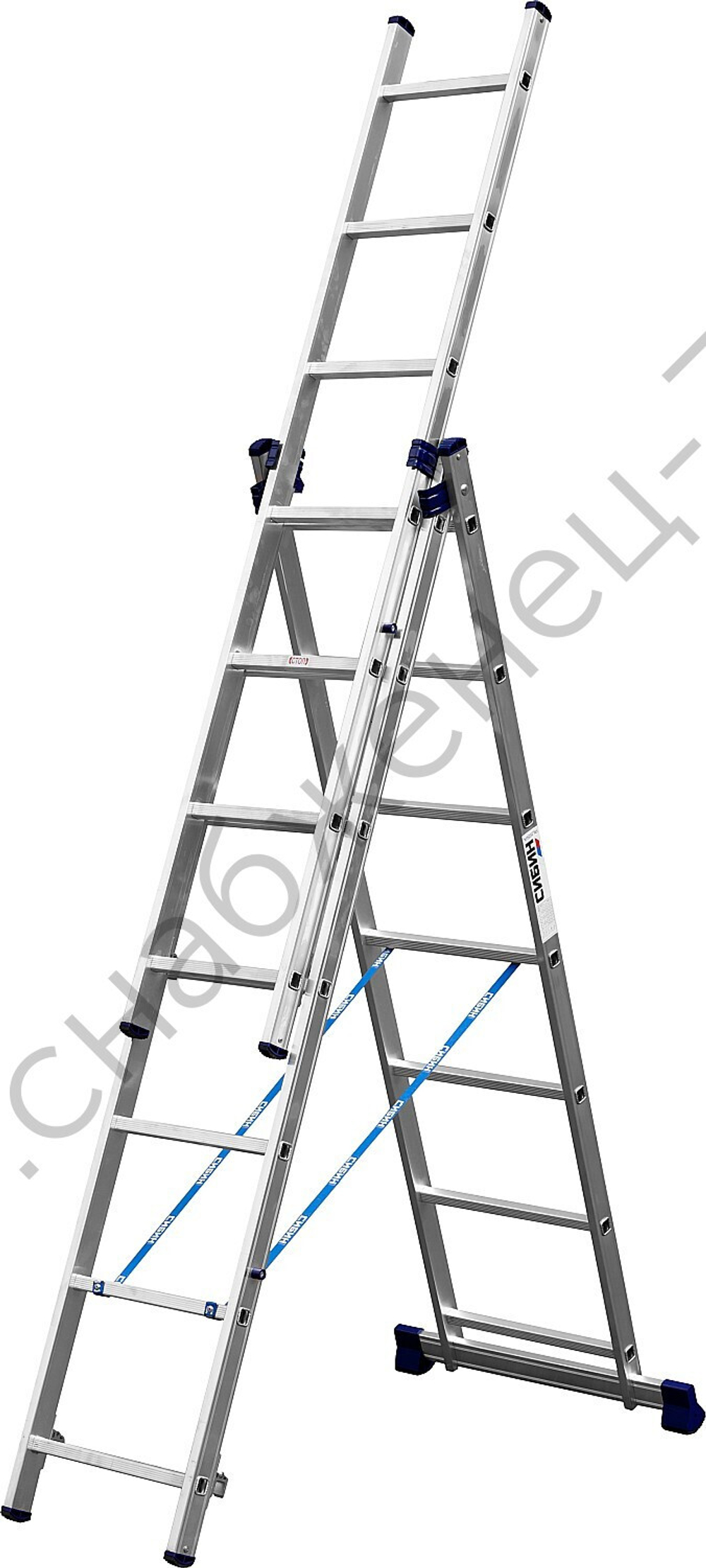 СИБИН 7 ступеней, со стабилизатором, алюминиевая, трехсекционная лестница (38833-07)