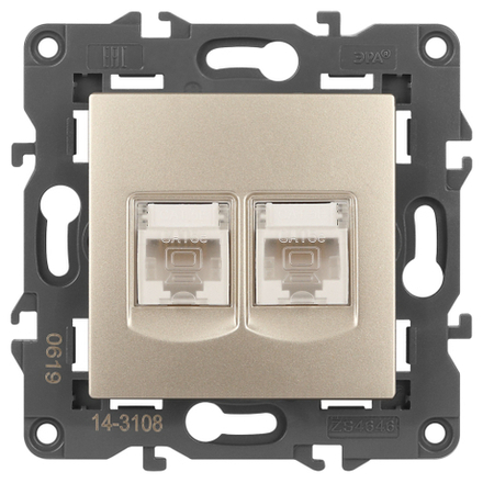 14-3108-04 ЭРА Розетка 2хRJ45, IP20, шампань