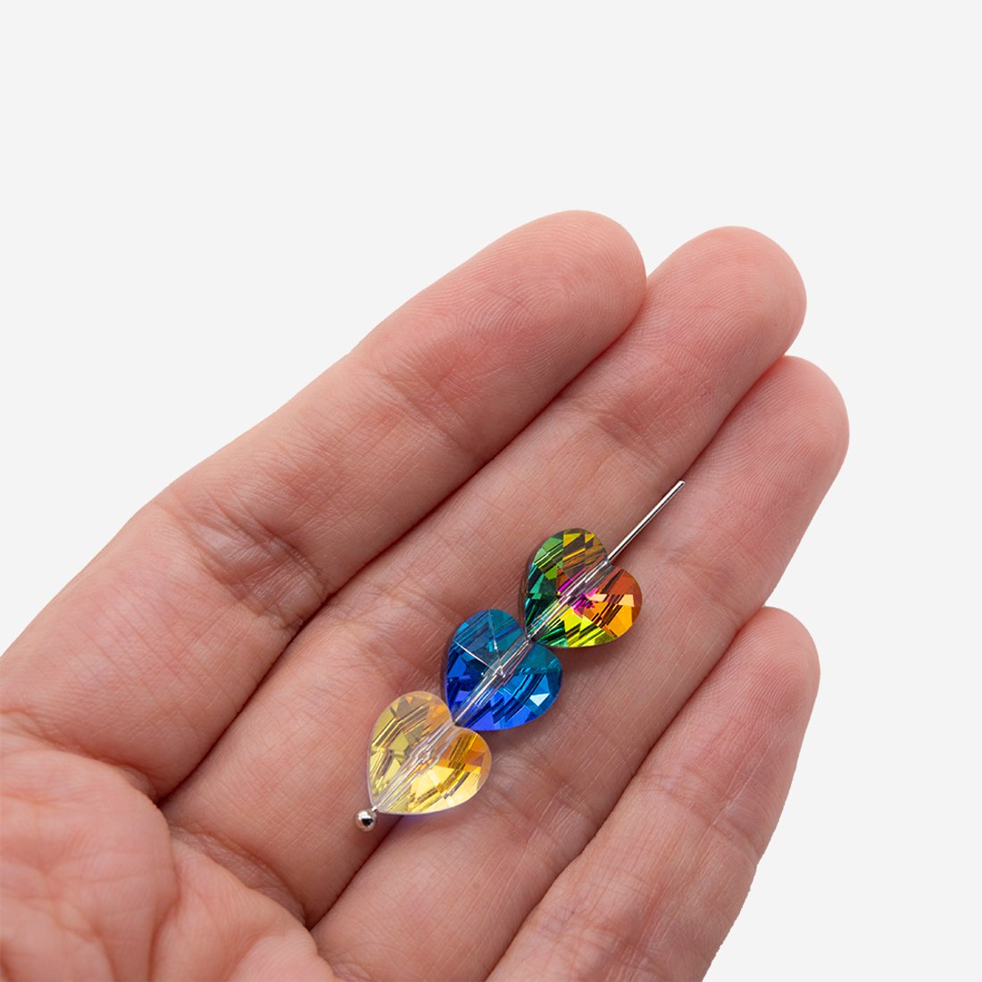 Кристалл-сердце с продольным отверстием оттенок "Закат в тропиках", 10мм