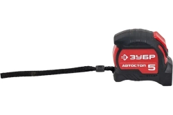 ЗУБР. Строительная рулетка 5 м х 25 мм. с автостопом и ударостойким обрезиненным корпусом