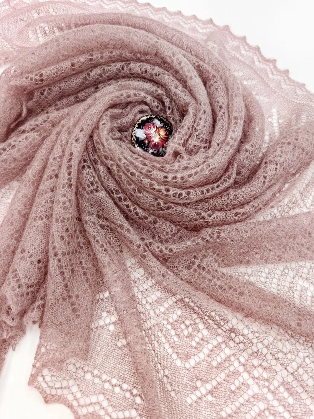 Оренбургский пуховый платок-паутинка А120-06 магнолия