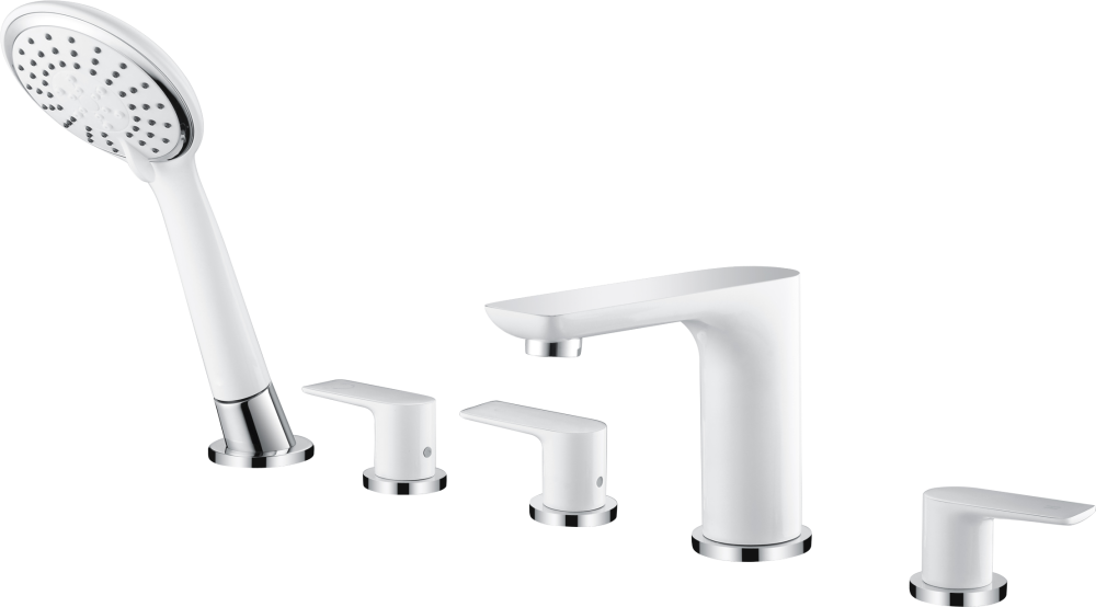 21088-F Смеситель на борт ванны БЕЛЫЙ (5 отв)  GANZER  (6/1шт)