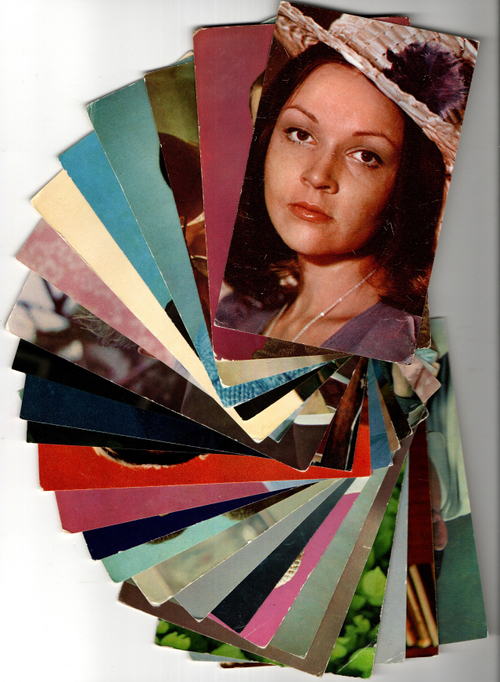 №35 Открытки Артисты и актёры СССР 1970–1980-е г. 25 штук. Цветные, чистые, без повторов