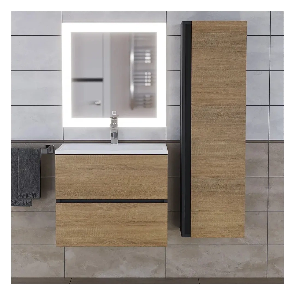 Тумба с раковиной Uperwood Barsa 60 см, раковина белая, подвесная тумба черная/дуб сонома