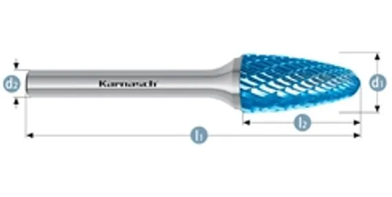 Борфреза твердосплавная Karnasch форма B (цилиндр с торцовыми зубьями), 1,5х6х3х38 мм, универсальная насечка HP-3, без покрытия, арт. 11.3011-005