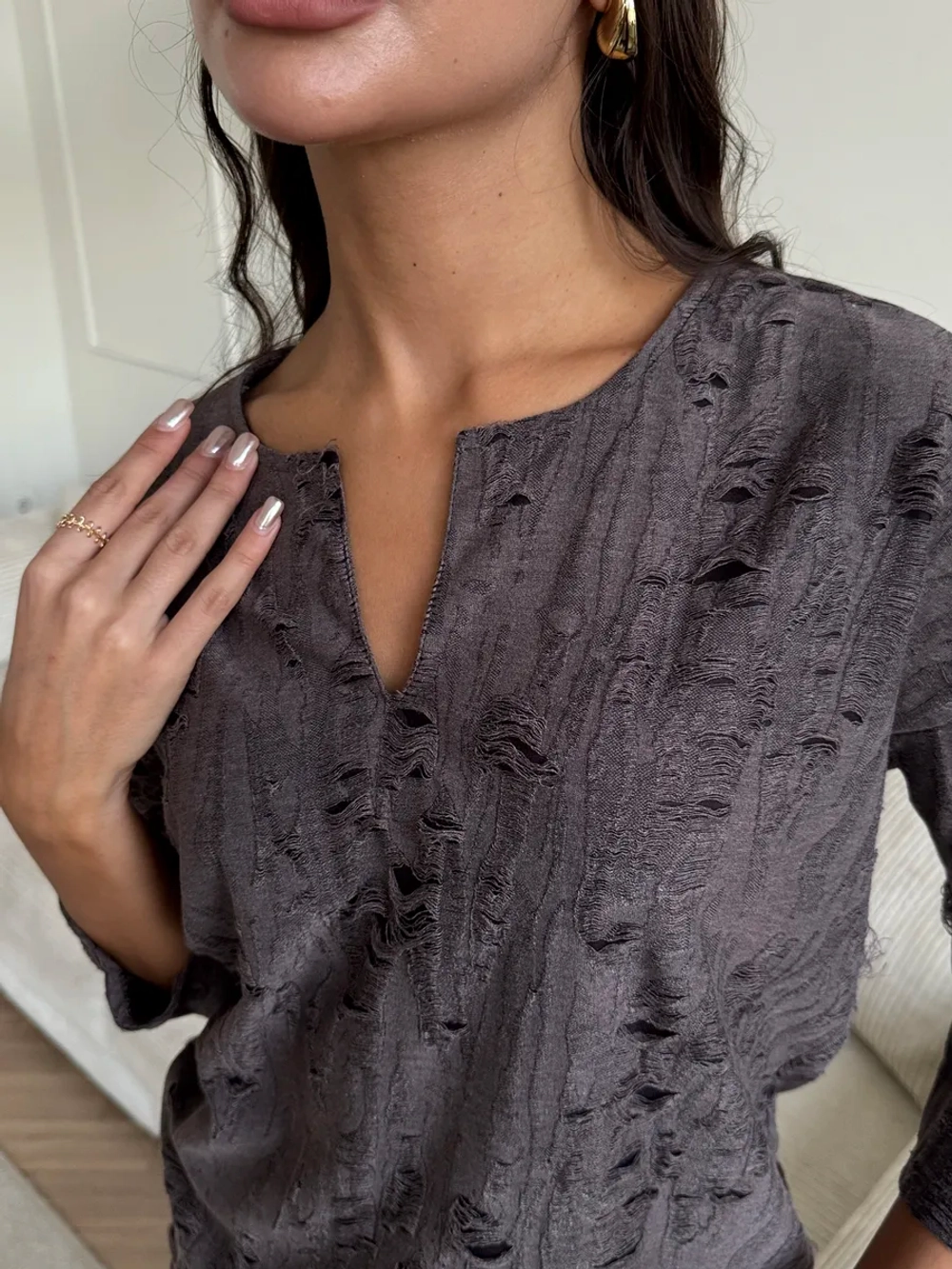 Блузка нарядная трикотажная офисная рукав 3 4