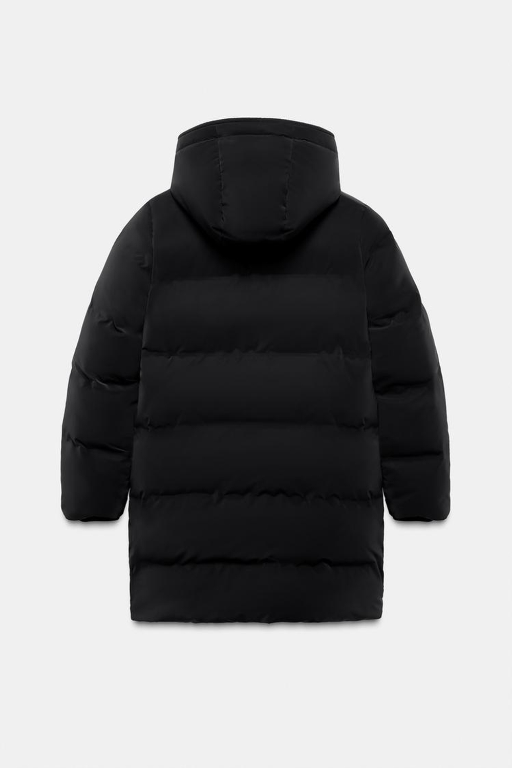 ZARA ВЕТРОЗАЩИТНЫЙ АНОРАК СРЕДНЕЙ ДЛИНЫ ИЗ ПРОРЕЗИНЕННОЙ ТКАНИ, ЧЕРНЫЙ