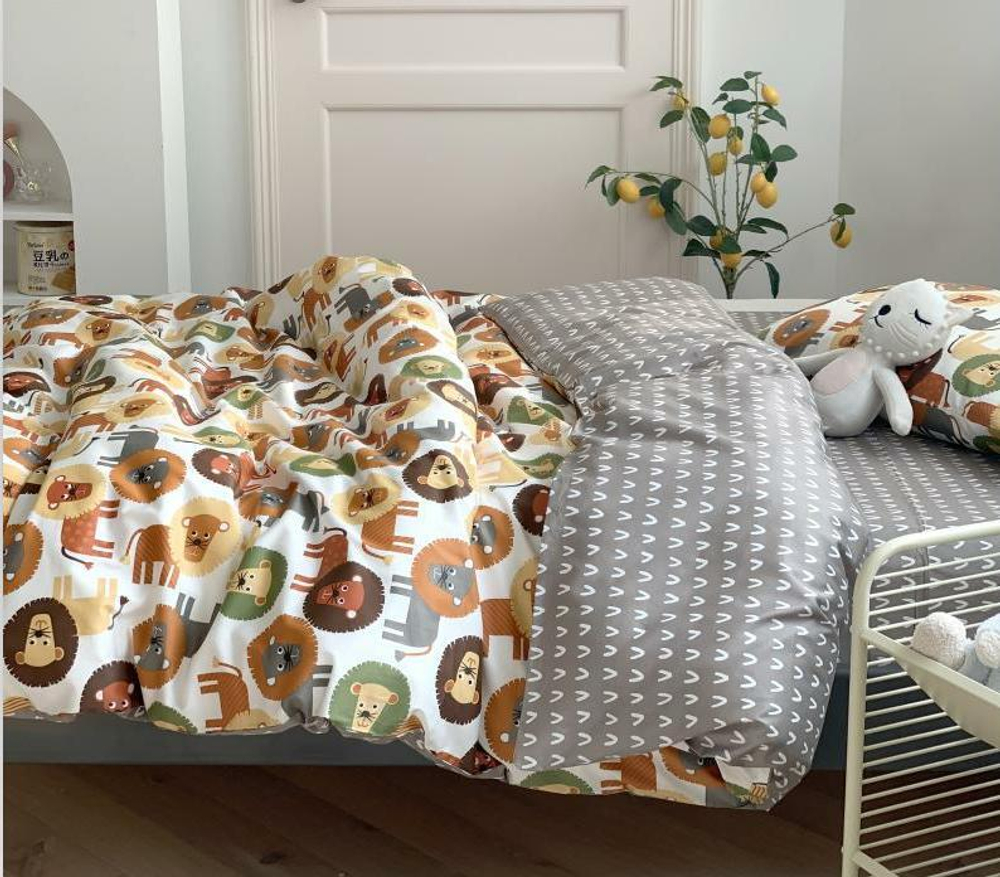 ZEPHYR HOME Постельное белье Полуторка Египетский хлопок Белый львы