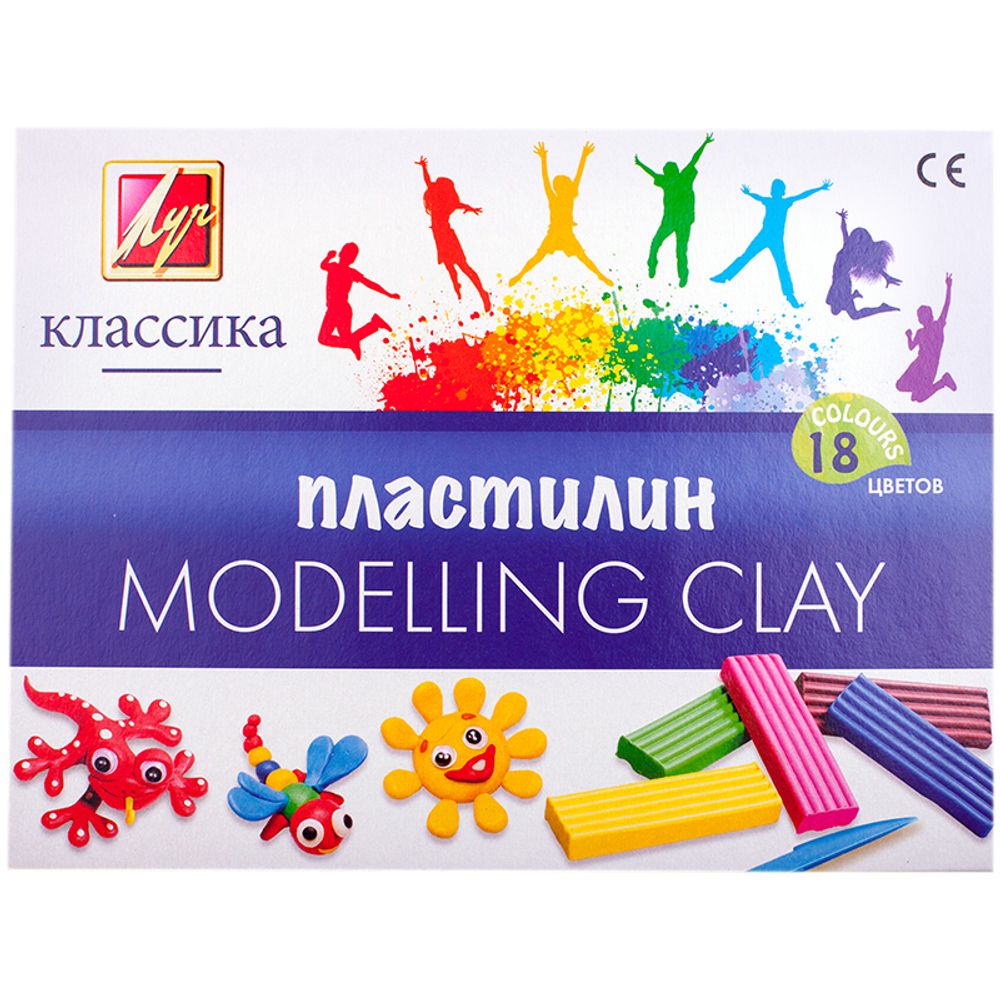 Пластилин 18 цветов Луч Классика, 360гр, со стеком, картон.упак.