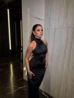 01CP25_BF Платье длинное с разрезом и бантиком