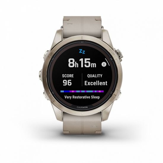 Умные часы Garmin Fenix 7S Pro Sapphire Solar золотистый корпус с кожаным ремешком цвета известняка