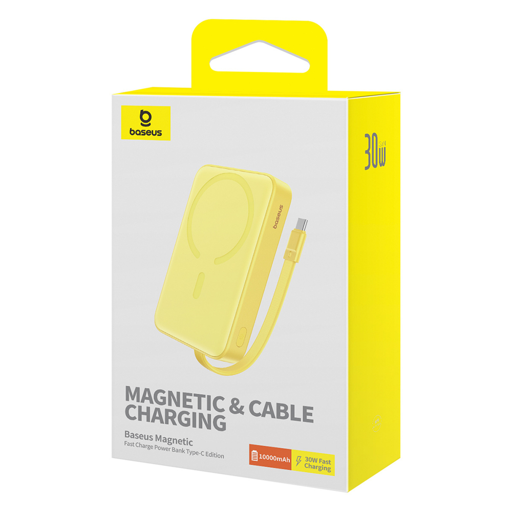 Внешний аккумулятор + Беспроводная зарядка Baseus Magnetic Mini Type-C Edition 2C+Qi 10000mAh 30W (MagSafe) - Lemon Yellow