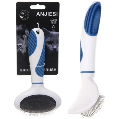 Расческа - пуходёрка для животных «ЛАПУСИКИ», коллекция БРО, прорезиненная ручка, цвет белый/голубой, 10.5*18.2см (блистер)