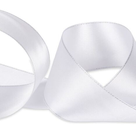 Лента атласная 50 мм,AL-50M ,двухстор. с металл. нитью 33 м, цв.001 под серебро