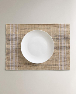 ZARA HOME ПОДСТАВКА ПОД СТОЛОВЫЕ ПРИБОРЫ ИЗ РАМИ В ПОЛОСКУ, СВЕТЛО-БЕЖЕВЫЙ