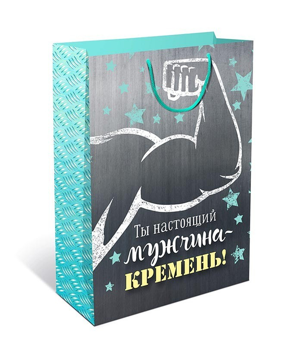 Пакет подарочный Арт и Дизайн 26х32 см "Ты настоящий мужчина-кремень!"