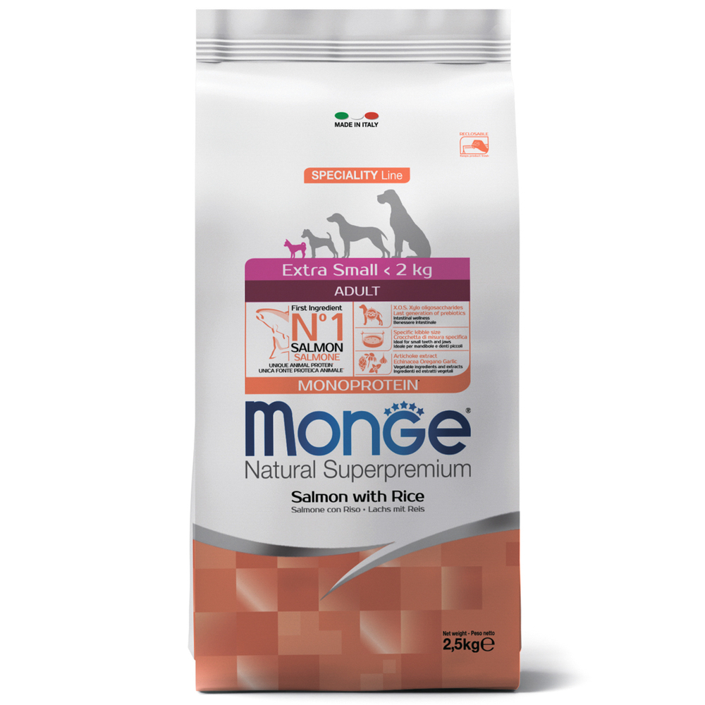Monge Dog Speciality Line Monoprotein Extra Small Сухой корм для взрослых собак миниатюрных пород с Лососем и рисом 2,5 кг