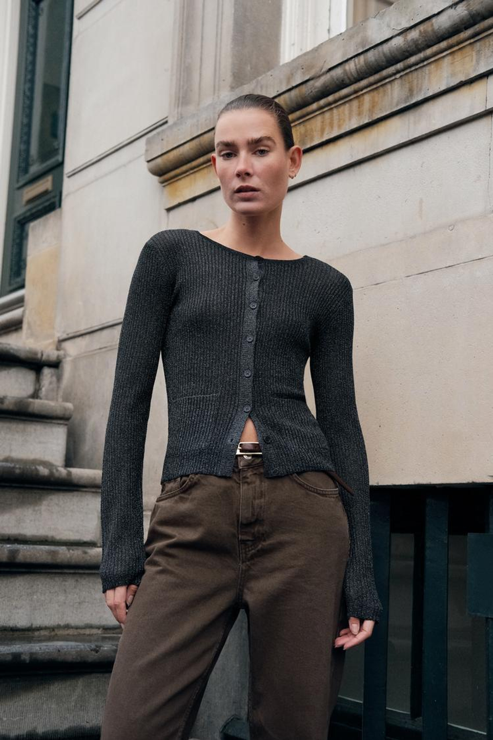 ZARA КАРДИГАН С МЕТАЛЛИЗИРОВАННОЙ НИТЬЮ, ГЛУБОКИЙ СИНИЙ