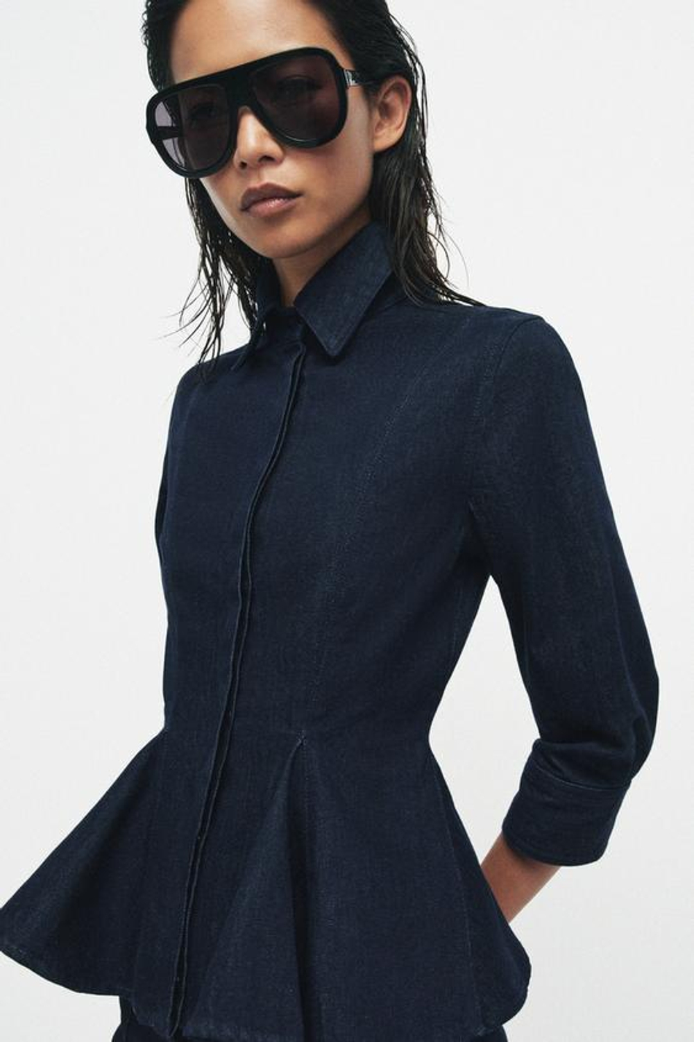 ZW COLLECTION ДЖИНСОВАЯ РУБАШКА С ПЕПЛУМОМ - ZARA
