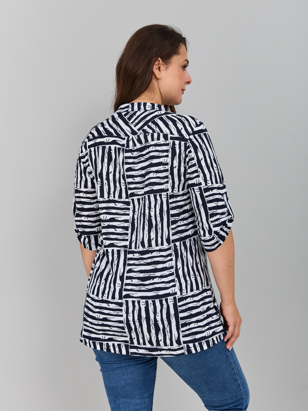 Блузка БЛ-131/синий-полосаквадрат