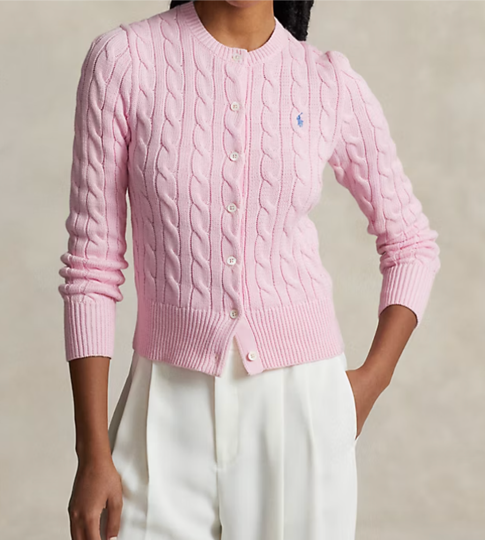 Кардиган из хлопка с круглым вырезом, вязаный косами Polo Ralph Lauren