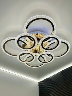 Люстра потолочная светодиодная с пультом, золотая, светильник