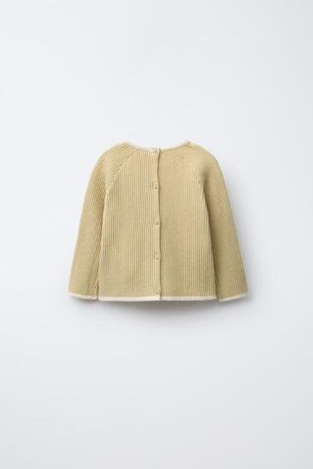 ZARA ДЖЕМПЕР С КОНТРАСТНОЙ ОТДЕЛКОЙ, СВЕТЛО-ОЛИВКОВЫЙ
