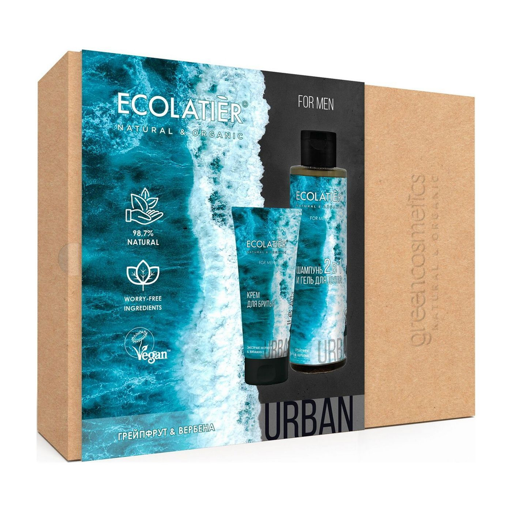 Ecolatier Men Набор подарочный Urban Men Care, (гель для душа и шампунь 2 в 1 + крем для бритья), 300 мл