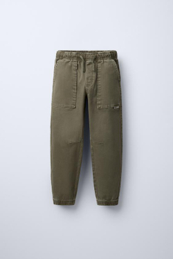 ZARA БРЮКИ-ДЖОГГЕРЫ ИЗ ЭЛАСТИЧНОЙ ТКАНИ, ОЛИВКОВЫЙ