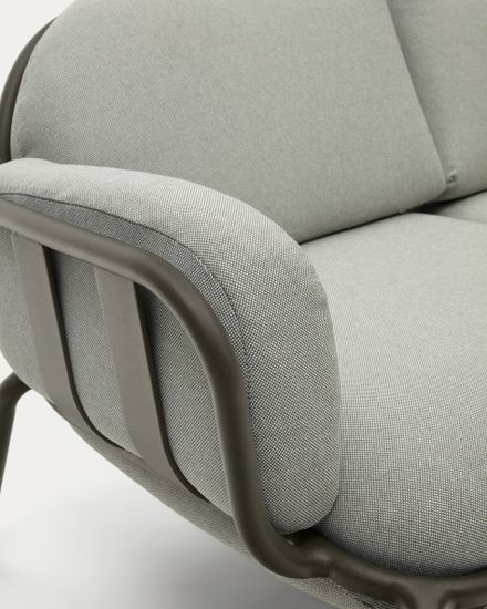 Уличный диван Joncols из серой ткани и зеленым алюминиевым каркасом 164 см