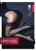 Чулки Le Frivole в мелкую сетку с кружевной резинкой на силиконе черные S/M