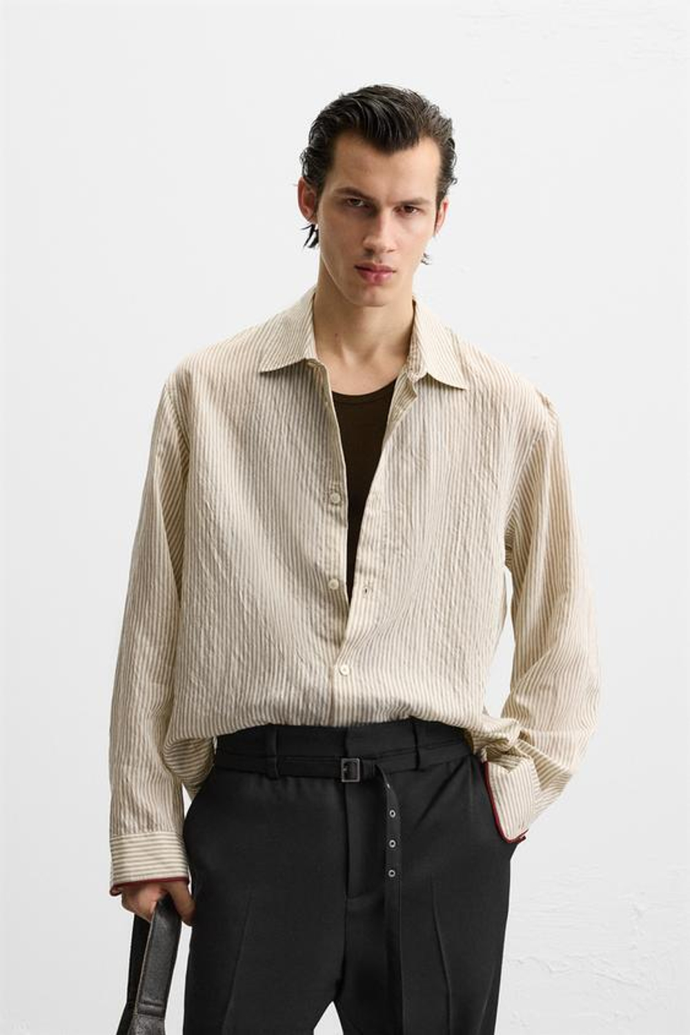 ZARA СТРУЯЩАЯСЯ РУБАШКА В ПОЛОСКУ, БЕЖЕВЫЙ