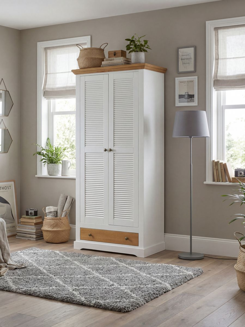 Шкаф для одежды 89х40х195, Асти, распашной, в прихожую, спальню, детскую, из МДФ и натурального дуба, белый, Dipriz