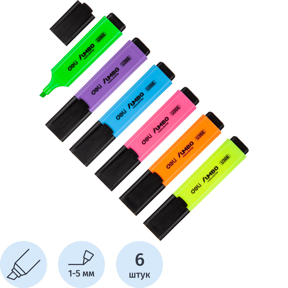 Набор текстовыделителей Deli Jumbo 1-5 мм 6 цветов EU366-MT