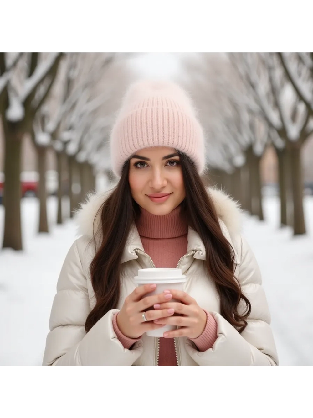 шапка вязаная бини ангора теплая демисезонная с отворотом