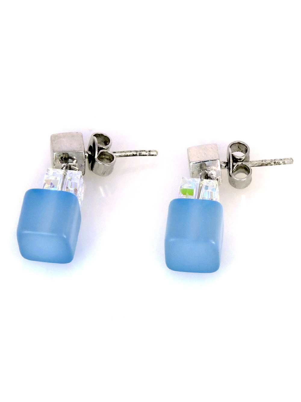 4738/21-2000 Coeur de Lion cерьги-пуссеты Aqua из голубого поляриса и кристаллов Сваровски.