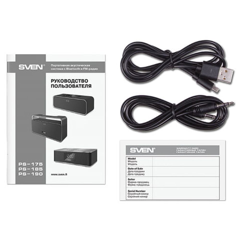 Колонка портативная SVEN PS-175, 2.0, 10 Вт, Bluetooth, FM-тюнер, USB, micro USB, черная, SV-015886