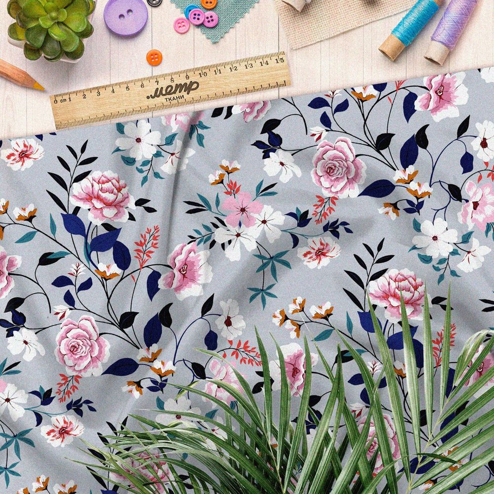 Ткань таффета роскошные розовые цветы