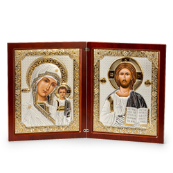 Складень, Казанская БМ, Молитва, икона прямоугольная, красное дерево 260x420
