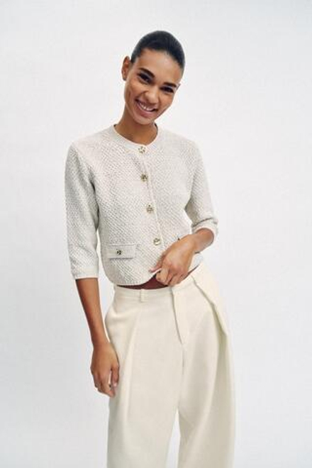 ZARA КАРДИГАН С РУКАВОМ 3/4, СВЕТЛО-БЕЖЕВЫЙ