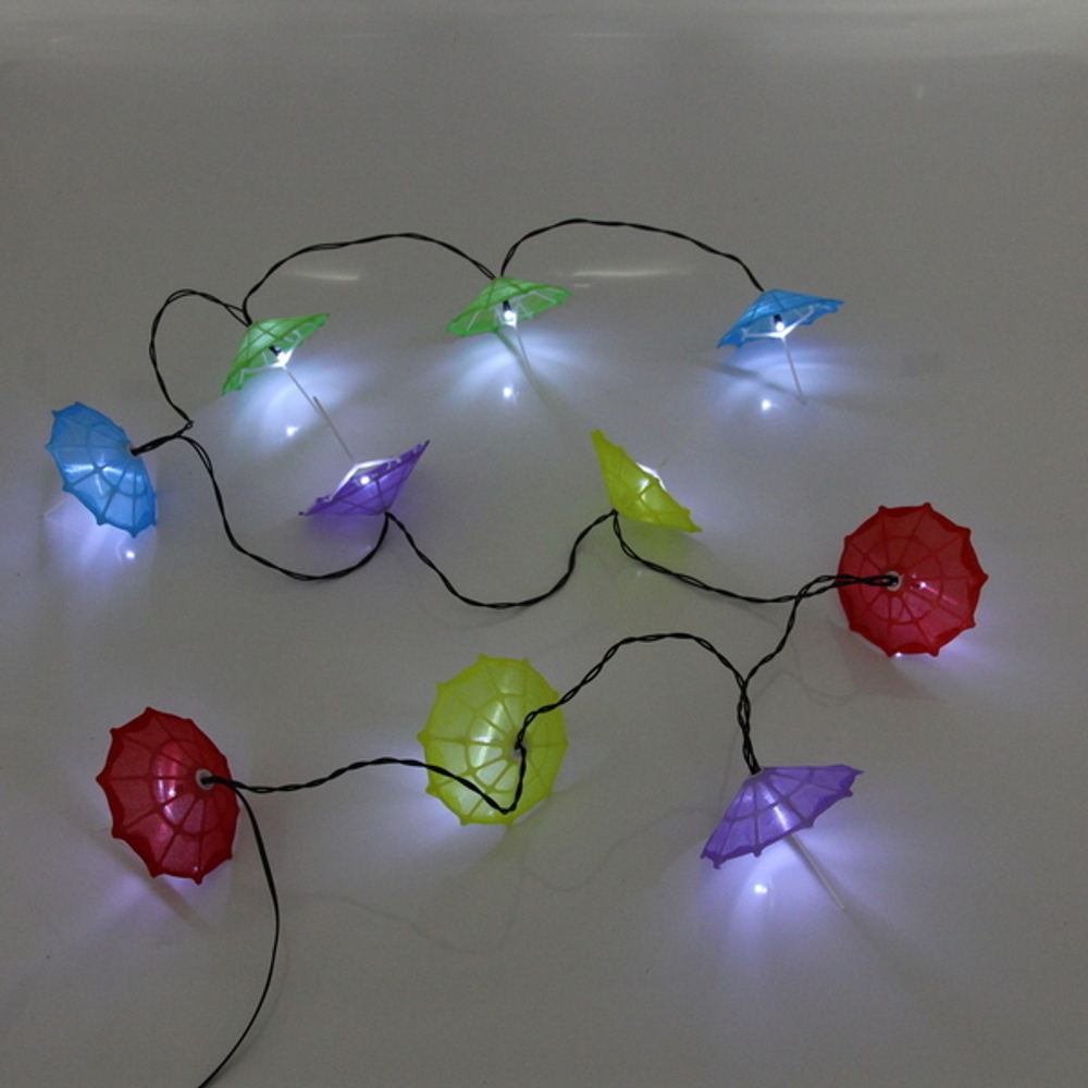 Гирлянда для улицы «Яркий зонтик» 3.8 м 10 ламп LED (8*7 см) чёрн.пров, 2 реж.,IP-54, Белый (солнечная батарея)