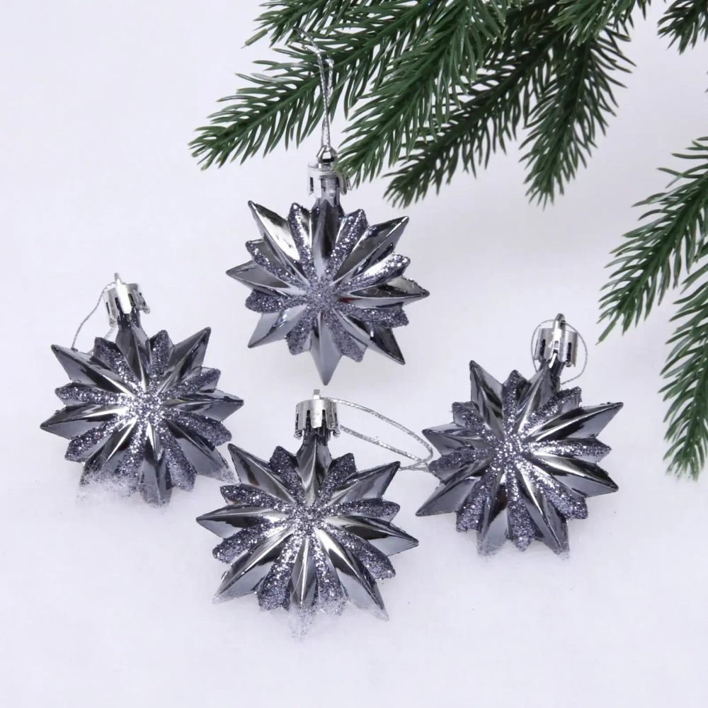 Ёлочные игрушки «Таинственное очарование» Звезда остроконечная 6 см (набор 4 шт), графит